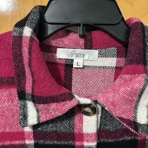 Pink Plaid Wool-Blend Shacket - L lightweight